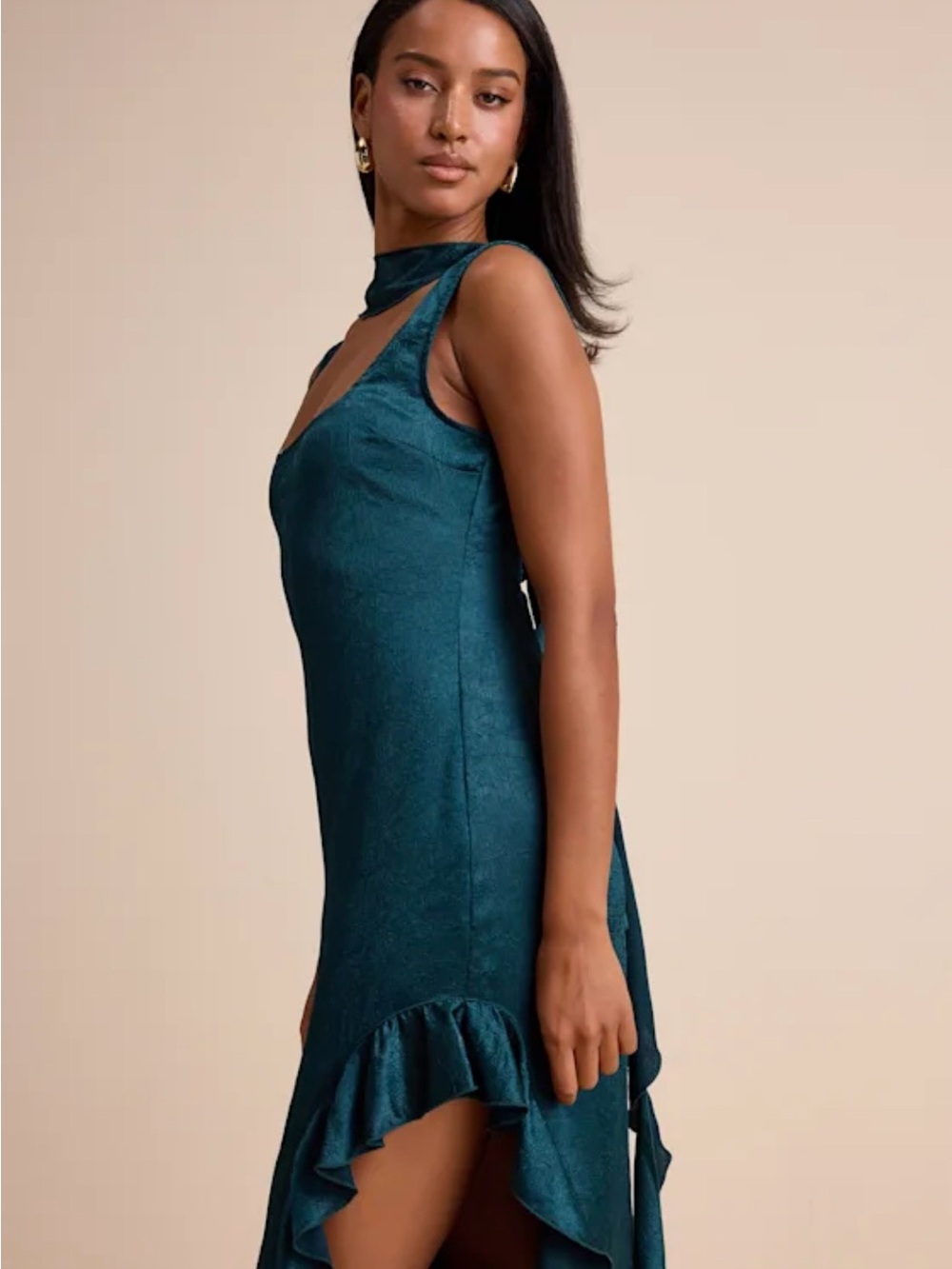Lulu's Teal Ruffle-Trim Maxi Dress with Long Scarf Tie - Picture 2 of 8